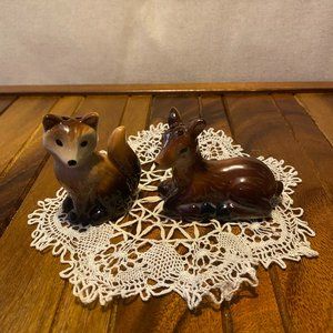 Vintage 1980's Woodland Forest Deer and Fox Salt & Pepper Shakers